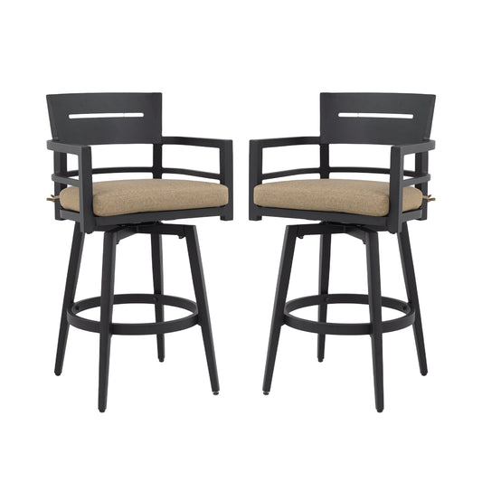 2-Piece Swivel Bar Chairs – Aluminum Frame with Ember Black, 360° Swivel, Ergonomic Backrest & Armrests, Tapered Legs, Sunbrella Cushion, Weather-Resistant & Durable Patio Bar Stool