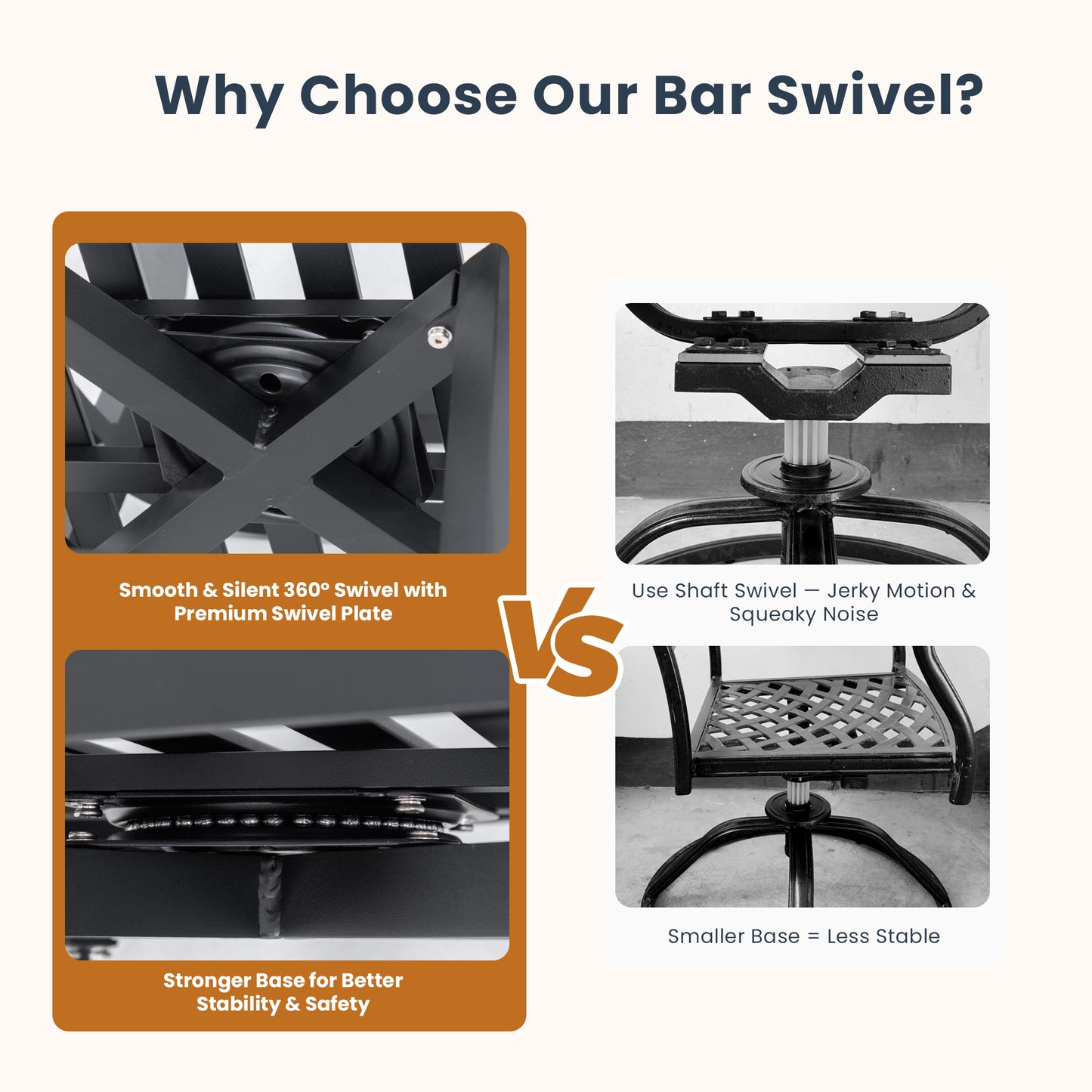 2-Piece Swivel Bar Chairs – Aluminum Frame with Ember Black, 360° Swivel, Ergonomic Backrest & Armrests, Tapered Legs, Sunbrella Cushion, Weather-Resistant & Durable Patio Bar Stool