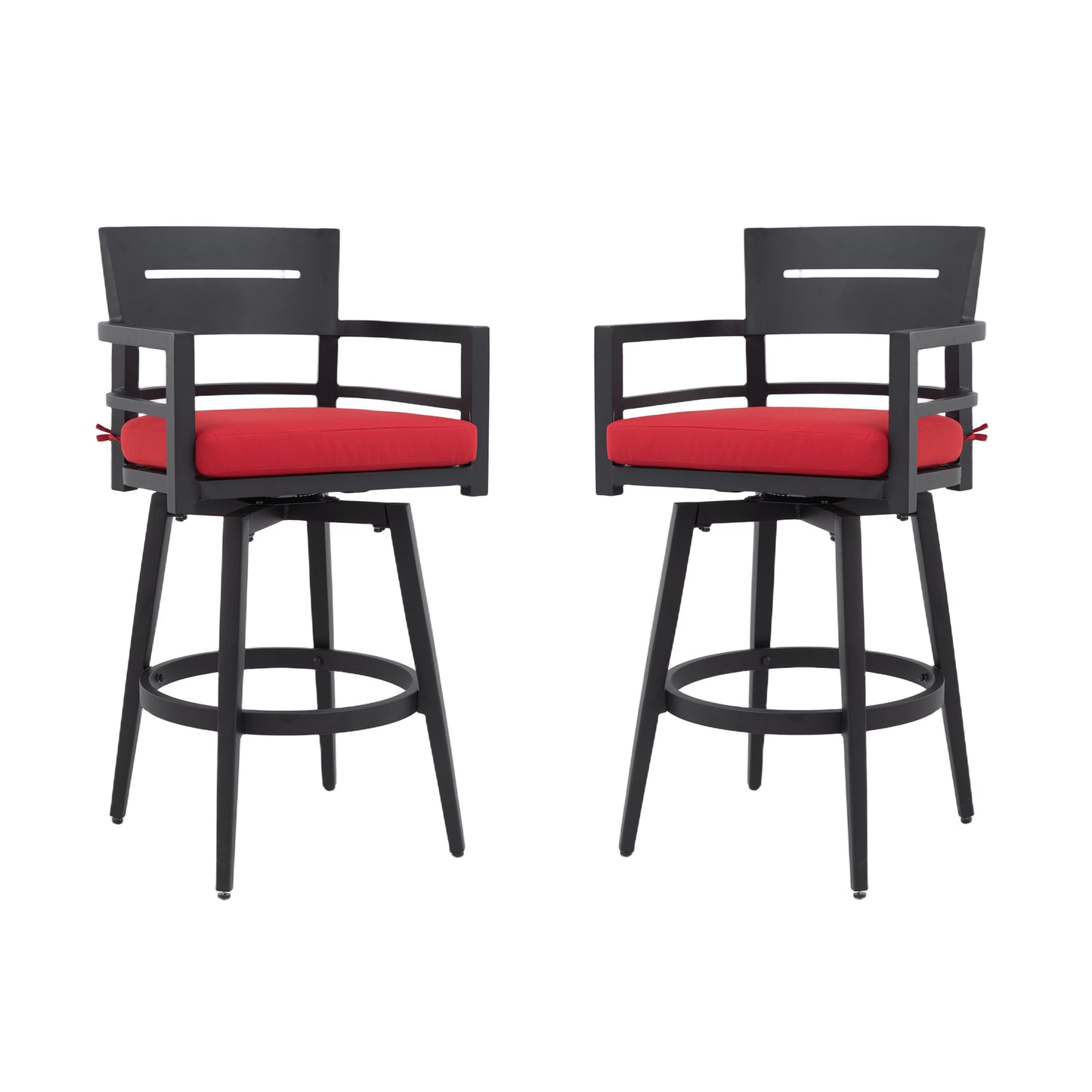 2-Piece Swivel Bar Chairs – Aluminum Frame with Ember Black, 360° Swivel, Ergonomic Backrest & Armrests, Tapered Legs, Sunbrella Cushion, Weather-Resistant & Durable Patio Bar Stool