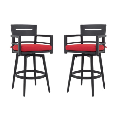 2-Piece Swivel Bar Chairs – Aluminum Frame with Ember Black, 360° Swivel, Ergonomic Backrest & Armrests, Tapered Legs, Sunbrella Cushion, Weather-Resistant & Durable Patio Bar Stool