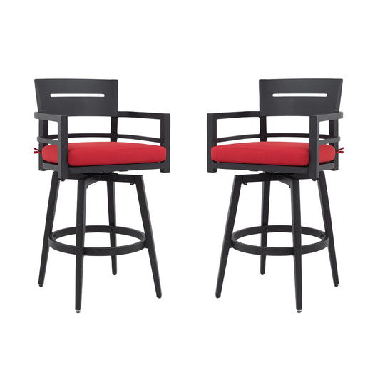 2-Piece Swivel Bar Chairs – Aluminum Frame with Ember Black, 360° Swivel, Ergonomic Backrest & Armrests, Tapered Legs, Sunbrella Cushion, Weather-Resistant & Durable Patio Bar Stool