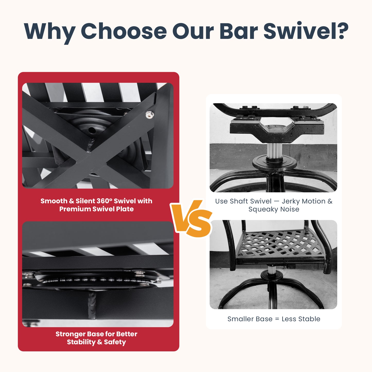 2-Piece Swivel Bar Chairs – Aluminum Frame with Ember Black, 360° Swivel, Ergonomic Backrest & Armrests, Tapered Legs, Sunbrella Cushion, Weather-Resistant & Durable Patio Bar Stool