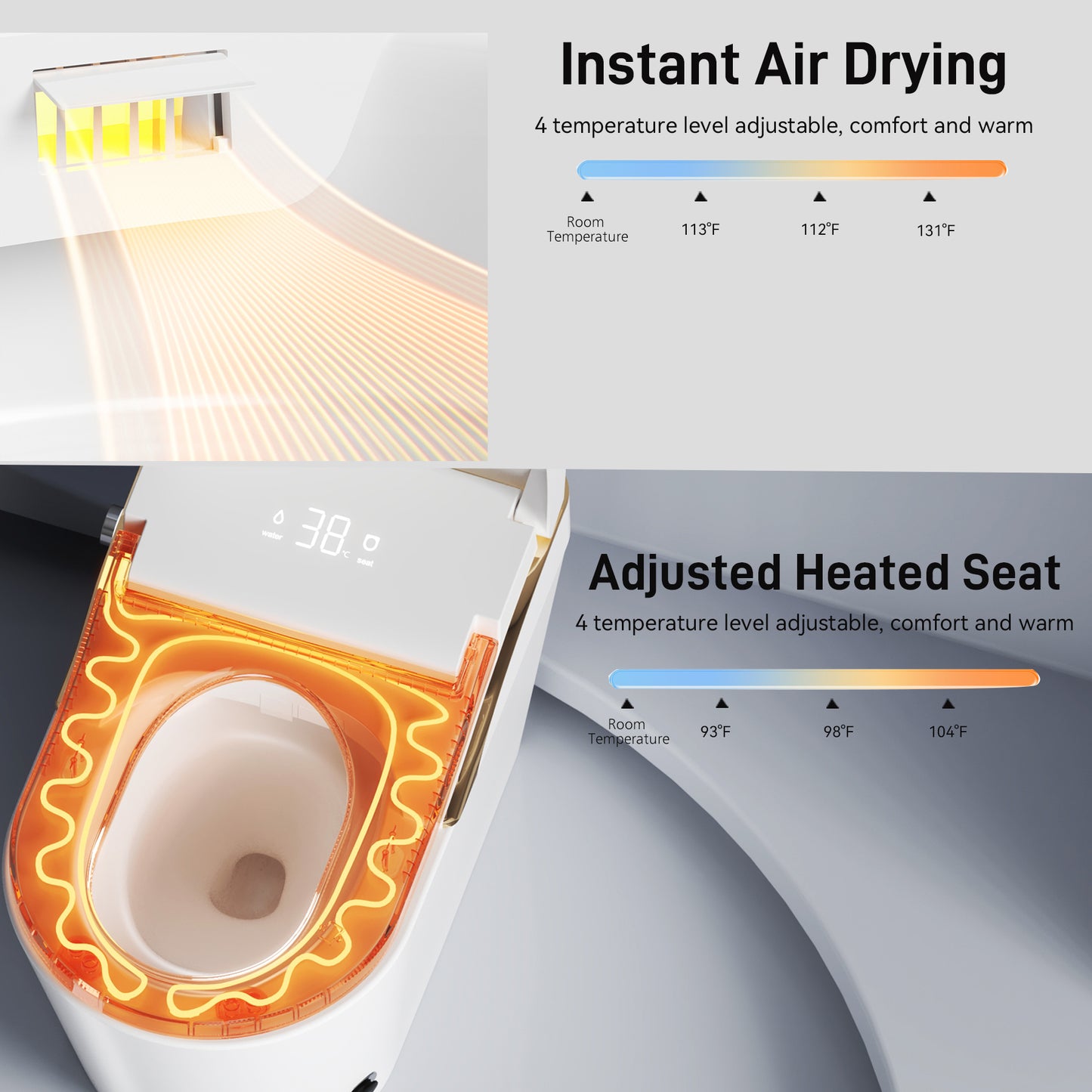 Modern Smart Toilet With Bidet, Auto Flush, Auto Open/Close,Heated Seat, Warm Water and Dry, Foam Shield Function White