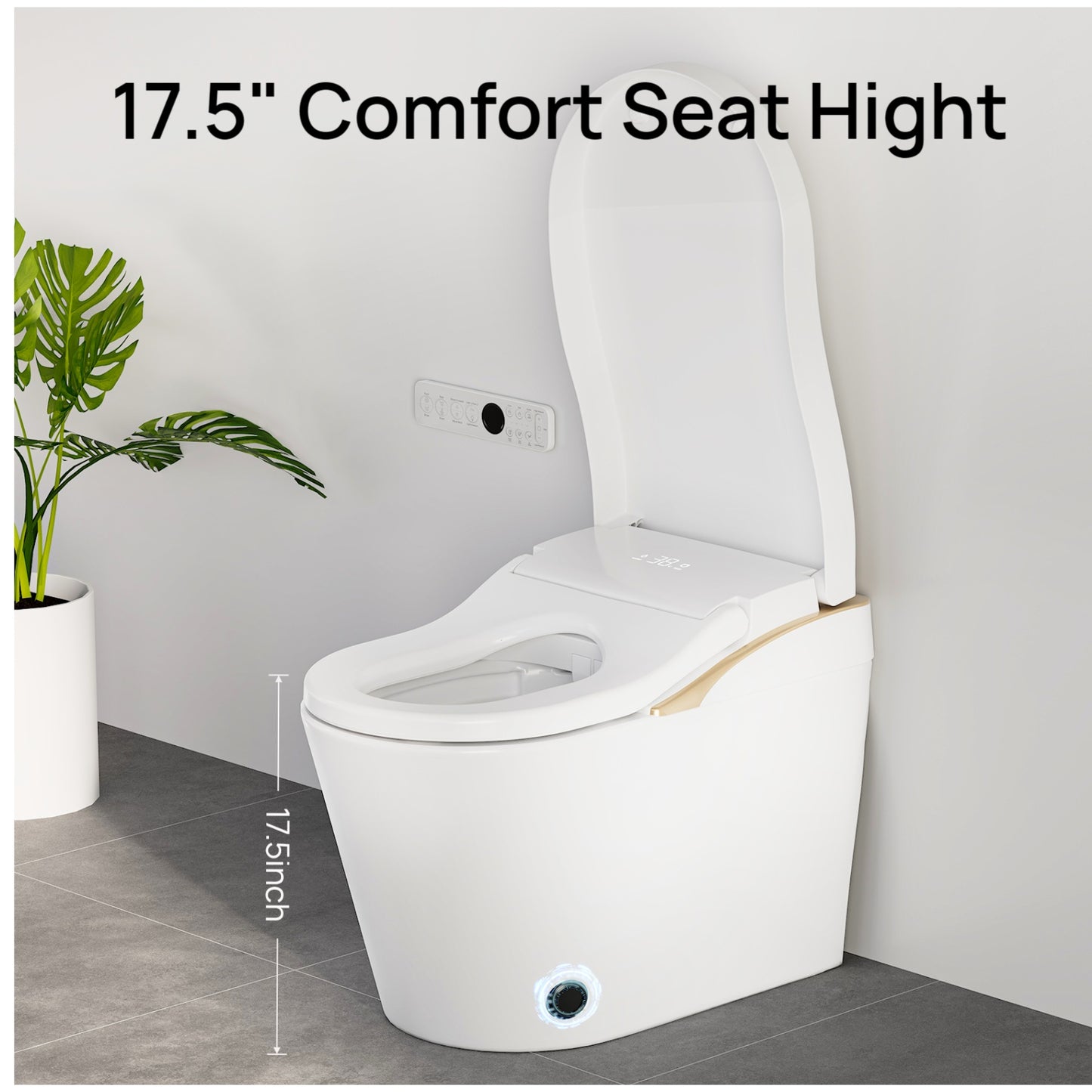 Modern Smart Toilet With Bidet, Auto Flush, Auto Open/Close,Heated Seat, Warm Water and Dry, Foam Shield Function White