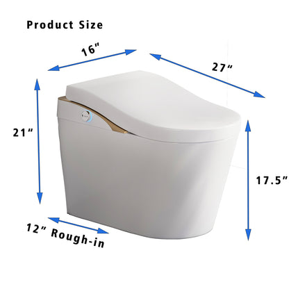 Modern Smart Toilet With Bidet, Auto Flush, Auto Open/Close,Heated Seat, Warm Water and Dry, Foam Shield Function White
