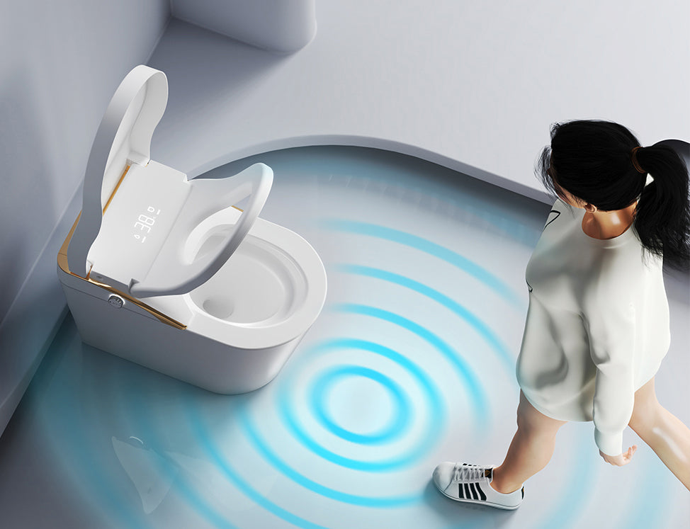 Modern Smart Toilet With Bidet, Auto Flush, Auto Open/Close,Heated Seat, Warm Water and Dry, Foam Shield Function White