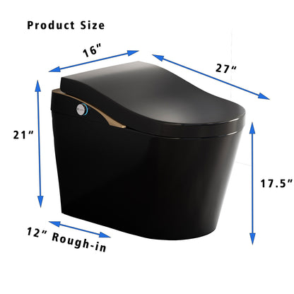 Tankless Modern Smart Toilet With Bidet, Auto Flush, Auto Open/Close,Heated Seat, Warm Water and Dry, Foam Shield Function White, Matte Black