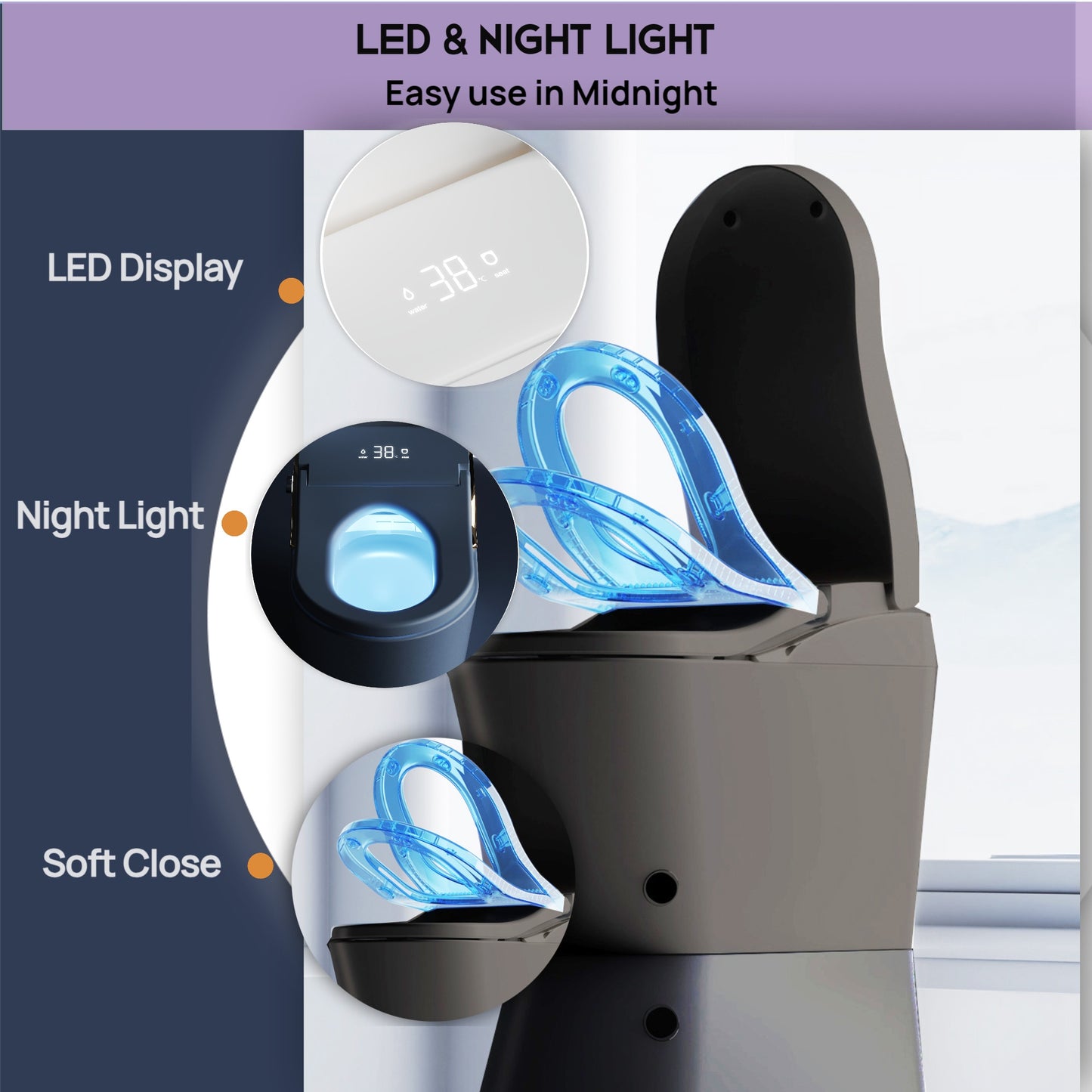 Tankless Modern Smart Toilet With Bidet, Auto Flush, Auto Open/Close,Heated Seat, Warm Water and Dry, Foam Shield Function White, Matte Grey