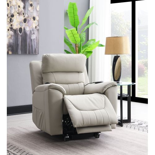 Marsha Light Gray Silicone Synthetic Leather Power Motion Recliner with Lift, Heating & Massage Chair
