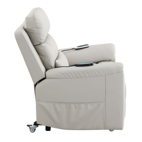 Marsha Light Gray Silicone Synthetic Leather Power Motion Recliner with Lift, Heating & Massage Chair