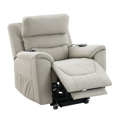 Marsha Light Gray Silicone Synthetic Leather Power Motion Recliner with Lift, Heating & Massage Chair