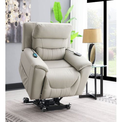 Marsha Light Gray Silicone Synthetic Leather Power Motion Recliner with Lift, Heating & Massage Chair