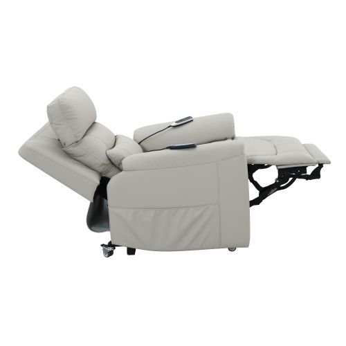 Marsha Light Gray Silicone Synthetic Leather Power Motion Recliner with Lift, Heating & Massage Chair