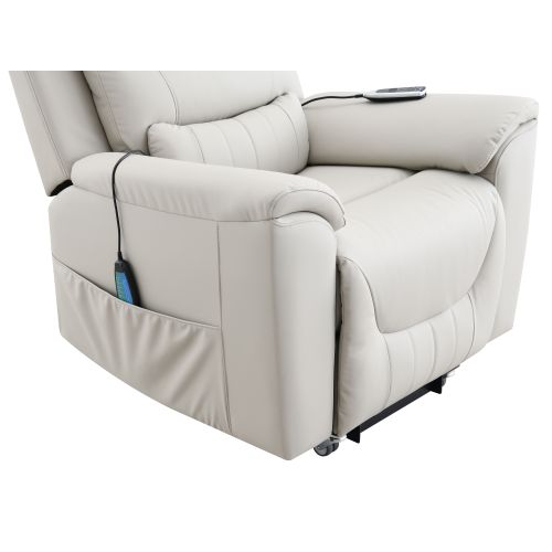 Marsha Light Gray Silicone Synthetic Leather Power Motion Recliner with Lift, Heating & Massage Chair