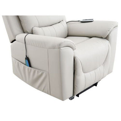 Marsha Light Gray Silicone Synthetic Leather Power Motion Recliner with Lift, Heating & Massage Chair
