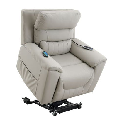 Marsha Light Gray Silicone Synthetic Leather Power Motion Recliner with Lift, Heating & Massage Chair