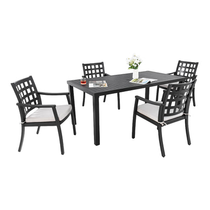 Modern Classic 5Piece Outdoor Patio Dining Set,a Rectangular Table and Four Stationary Dining Chairs,Cast Aluminum,Rust-Free,Textured Ember Black Finish,Sunbrella Cushions,Weather-Resistant,for Garden