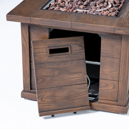 Patio Outdoor 24'' H x 32'' W Square Gas Burning Concrete Fire Pit Wood Pattern - Brown - 40,000 BTU
