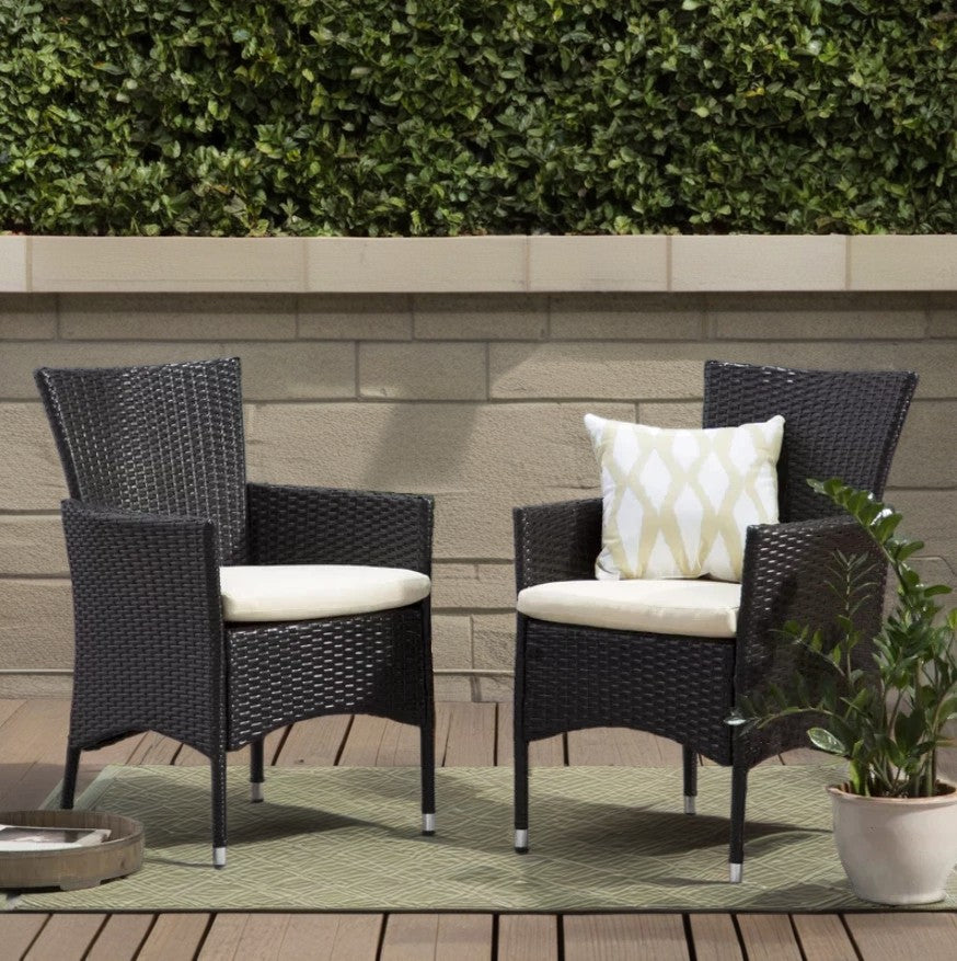 Outdoor Multibrown PE Wicker Dining Chairs (Set of 2)