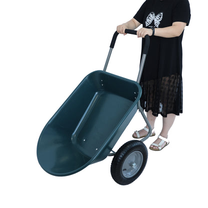 wheel barrow Two wheeled trolley for green garden 15 inch pneumatic wheel WB1001GN