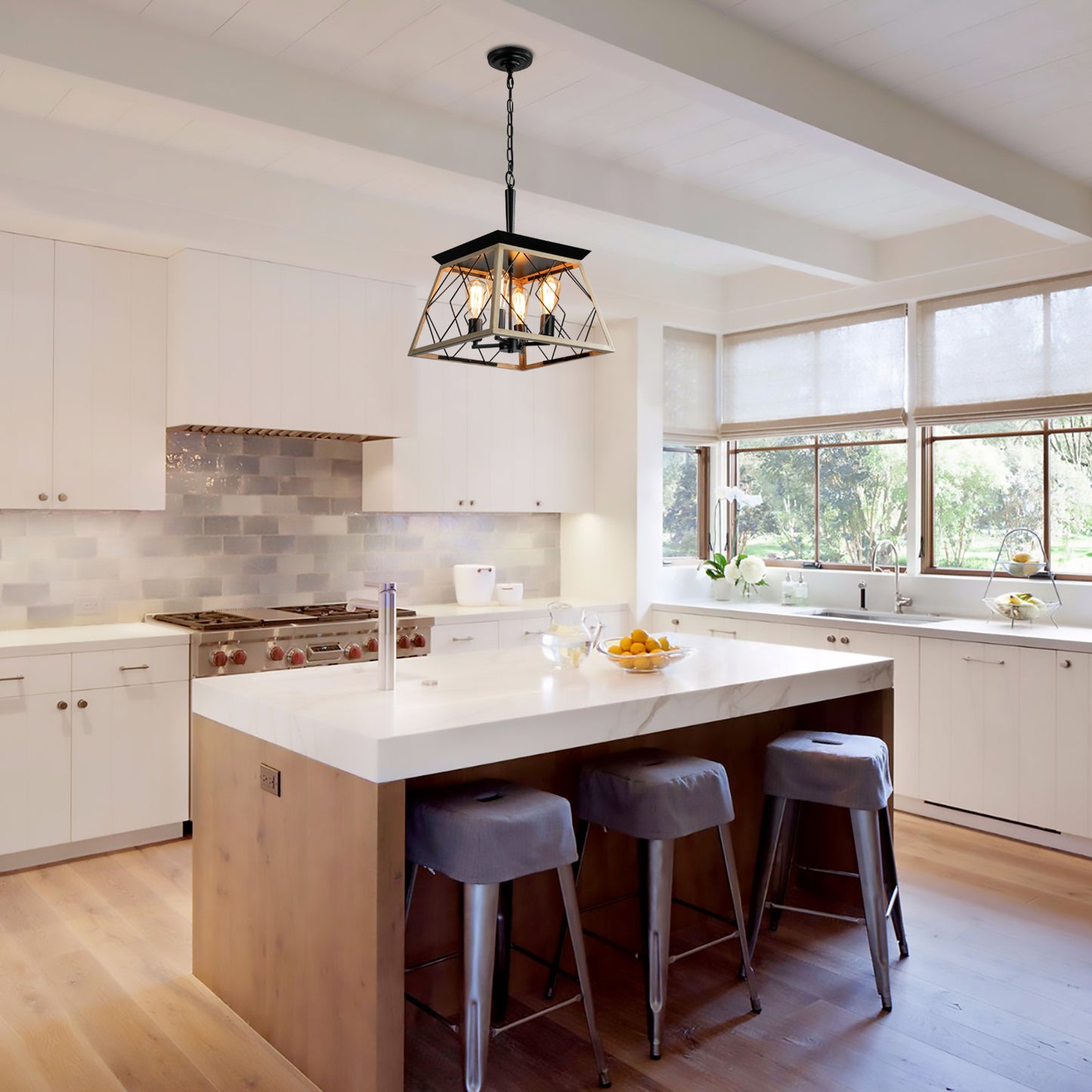 4-Light Farmhouse Chandeliers For Dining Room Oak