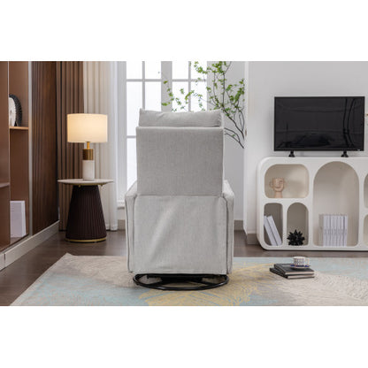 038-Cotton Linen Fabric Swivel Rocking Chair Glider Rocker Recliner Nursery Chair With Adjustable Back And Footrest For Living Room Indoor,Light Gray