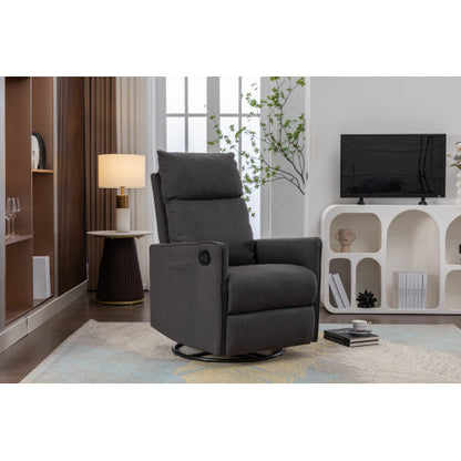038-Cotton Linen Fabric Swivel Rocking Chair Glider Rocker Recliner Nursery Chair With Adjustable Back And Footrest For Living Room Indoor,Dark Gray