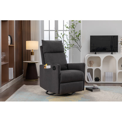 038-Cotton Linen Fabric Swivel Rocking Chair Glider Rocker Recliner Nursery Chair With Adjustable Back And Footrest For Living Room Indoor,Dark Gray