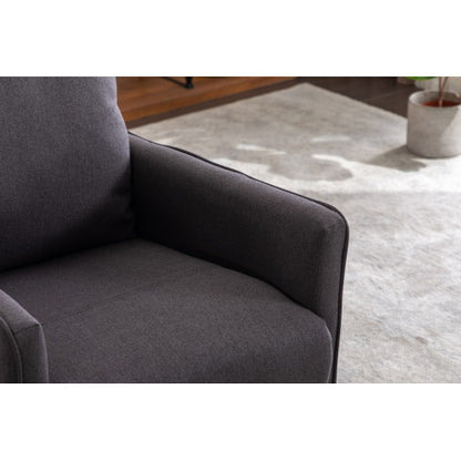 038-Cotton Linen Fabric Swivel Rocking Chair Glider Rocker Recliner Nursery Chair With Adjustable Back And Footrest For Living Room Indoor,Dark Gray