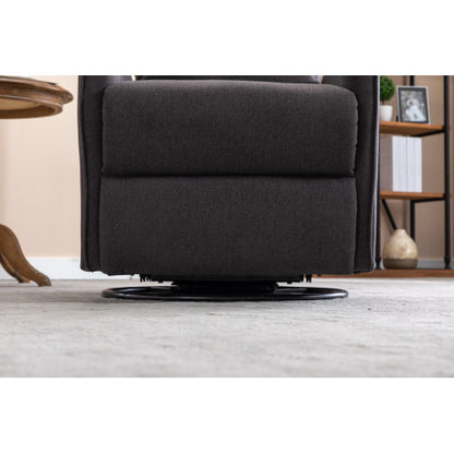 038-Cotton Linen Fabric Swivel Rocking Chair Glider Rocker Recliner Nursery Chair With Adjustable Back And Footrest For Living Room Indoor,Dark Gray