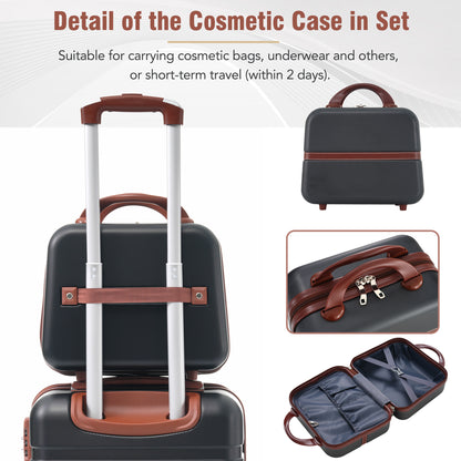 Hardshell Luggage Sets 3 Pieces 20"+28" Luggages and Cosmetic Case Spinner Suitcase with TSA Lock Lightweight,Black