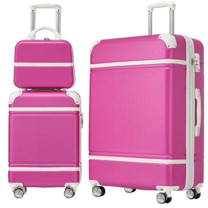 Hardshell Luggage Sets 3 Pieces 20"+28" Luggages and Cosmetic Case Spinner Suitcase with TSA Lock Lightweight,Pink