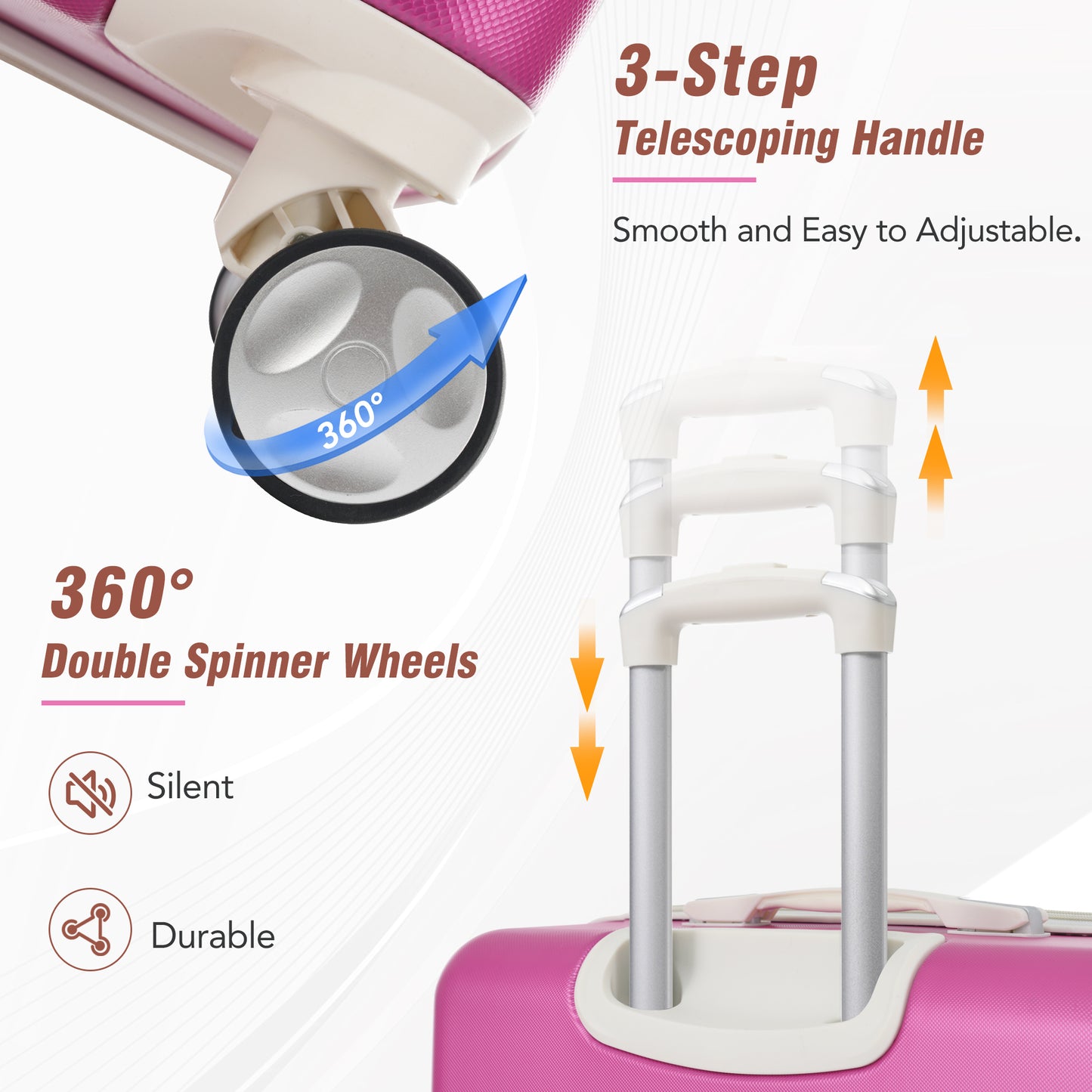 Hardshell Luggage Sets 3 Pieces 20"+28" Luggages and Cosmetic Case Spinner Suitcase with TSA Lock Lightweight,Pink