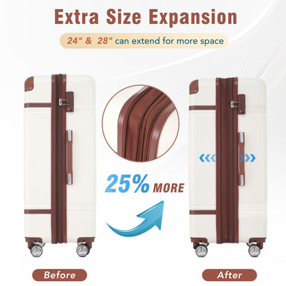 Hardshell Luggage Sets 3 Pieces 20"+28" Luggages and Cosmetic Case Spinner Suitcase with TSA Lock Lightweight,White