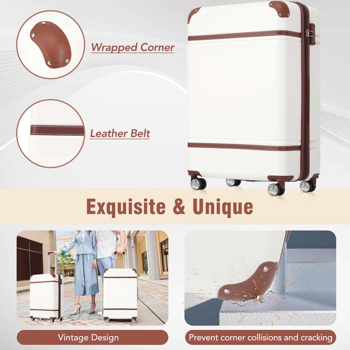 Hardshell Luggage Sets 3 Pieces 20"+28" Luggages and Cosmetic Case Spinner Suitcase with TSA Lock Lightweight,White
