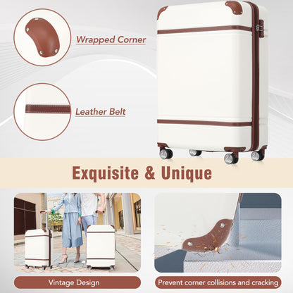 Hardshell Luggage Sets 3 Pieces 20"+28" Luggages and Cosmetic Case Spinner Suitcase with TSA Lock Lightweight,White