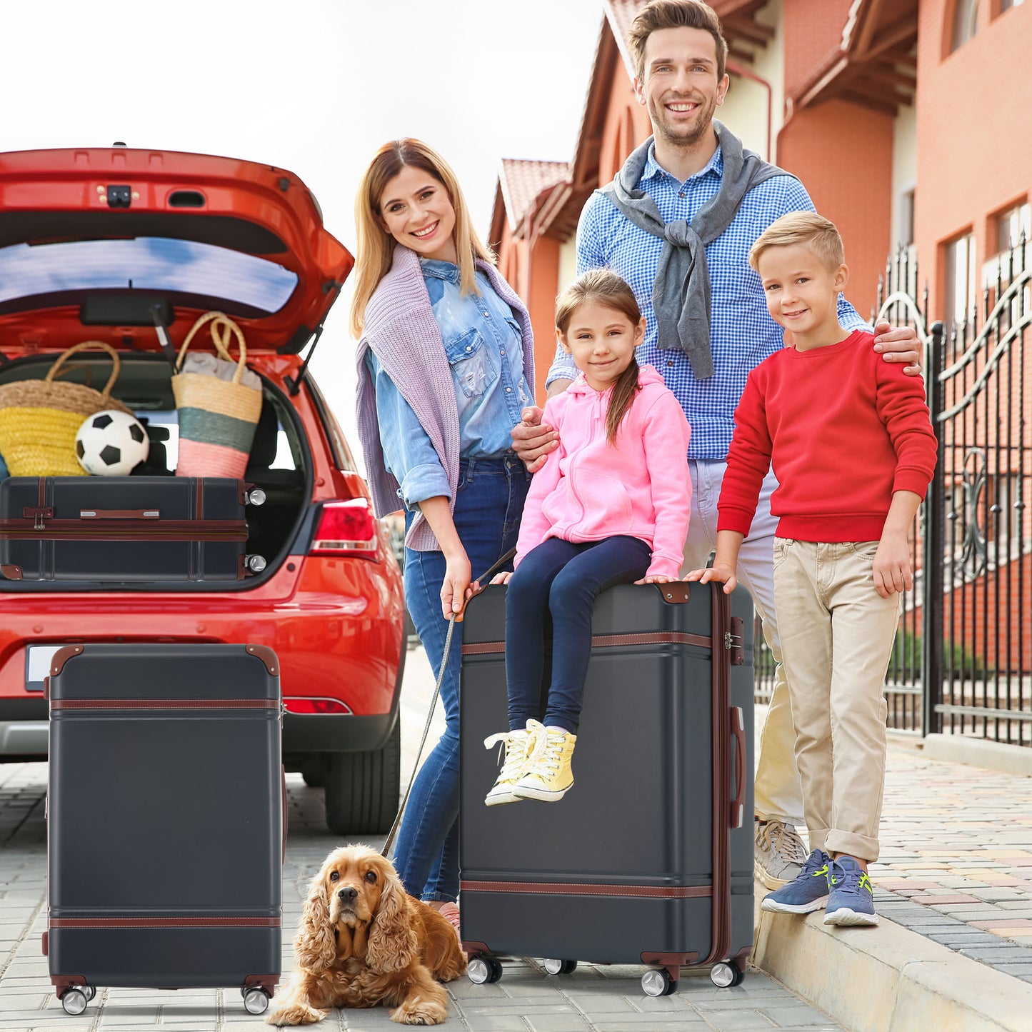 20 IN Hardside Luggage with Cosmetic Case , 2 Piece Lightweight Suitcase Set with Spinner Wheels, Carry on Vintage Luggage,Black