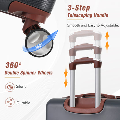 20 IN Hardside Luggage with Cosmetic Case , 2 Piece Lightweight Suitcase Set with Spinner Wheels, Carry on Vintage Luggage,Black