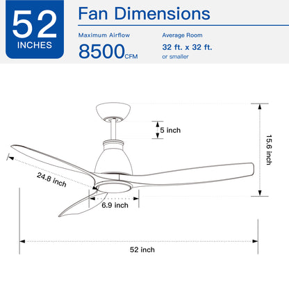 52 In. Wood Grain Blades Intergrated LED Ceiling Fan with Remote Control