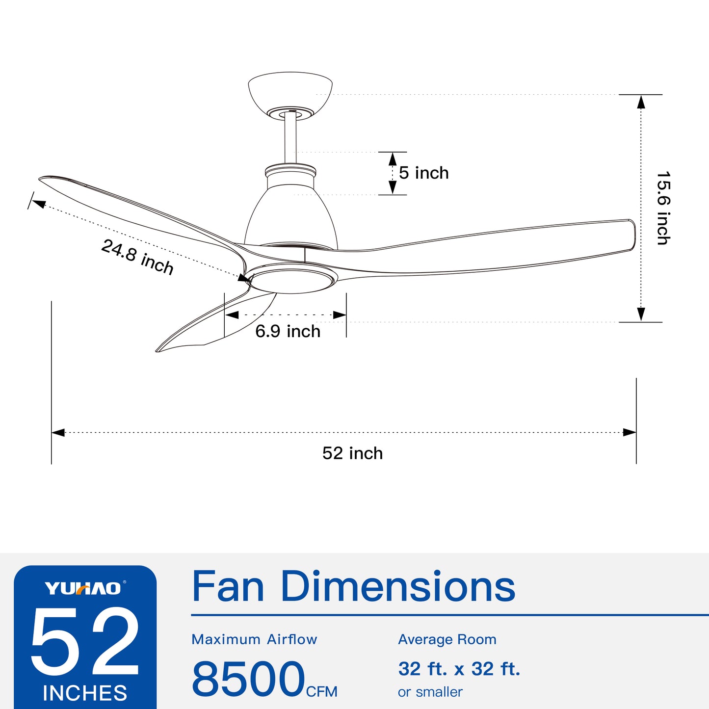52 In. Wood Grain Blades Intergrated LED Ceiling Fan with Remote Control