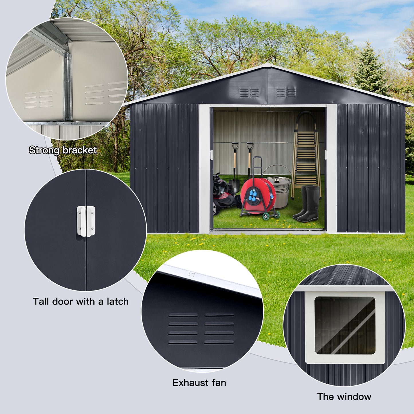 Metal garden sheds 11.2ftx10.6ft outdoor storage sheds Grey with window