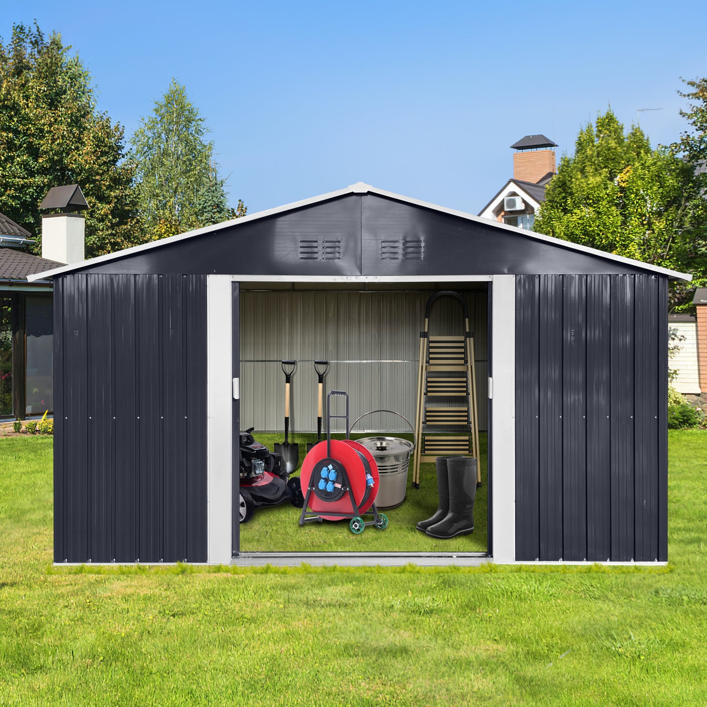 Metal garden sheds 11.2ftx10.6ft outdoor storage sheds Grey with window