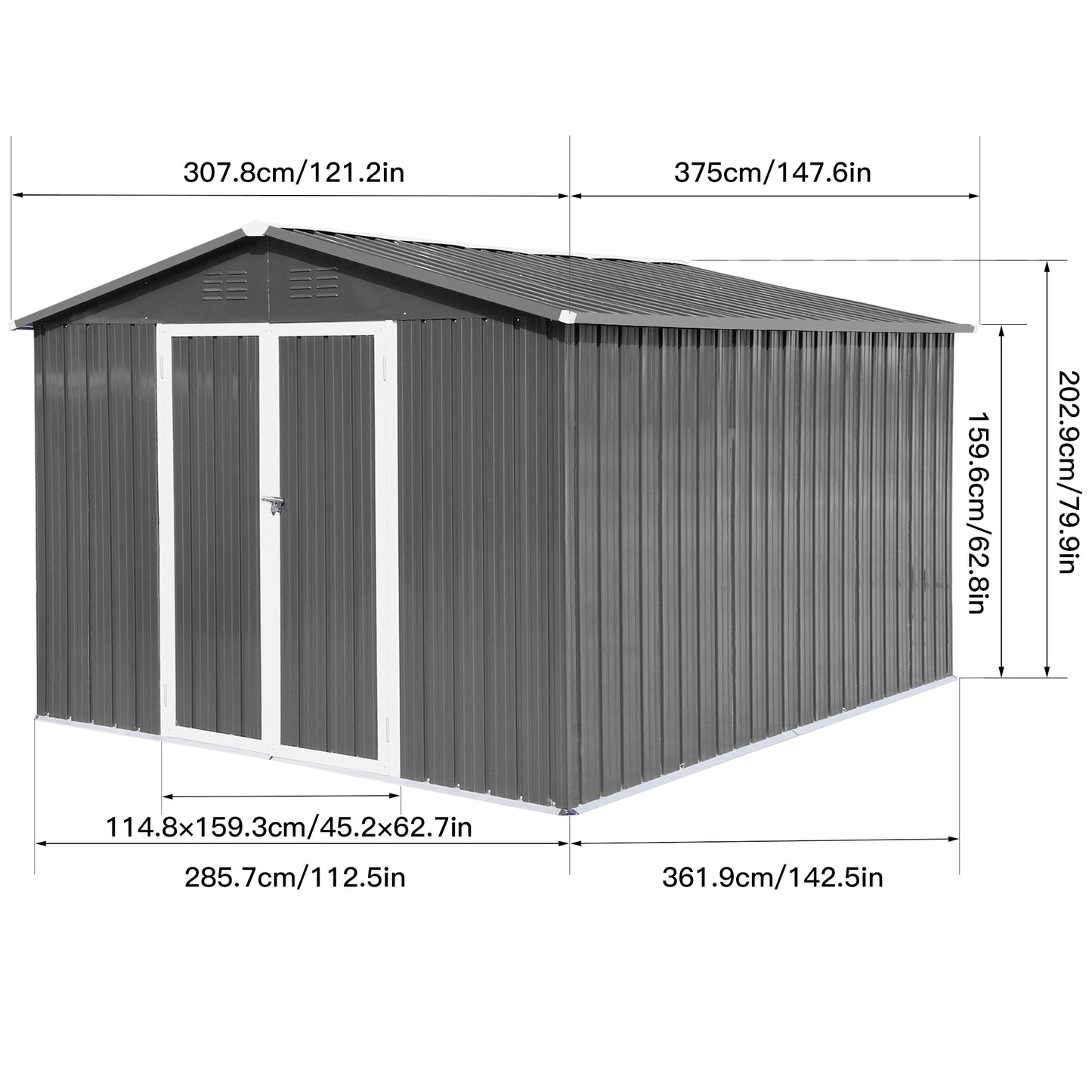 Metal outdoor storage sheds 10ftx12ft , Grey