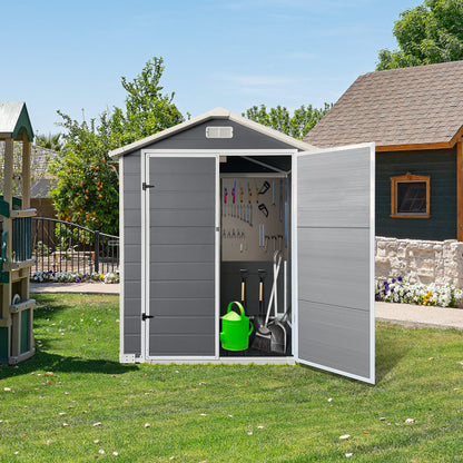 6ft x 4ft Plastic Outdoor Storage with Floor and Lockable Door Plastic Garden Shed for Backyard, Lawn, Gray