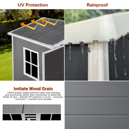 6ft x 4ft Plastic Outdoor Storage with Floor and Lockable Door Plastic Garden Shed for Backyard, Lawn, Gray