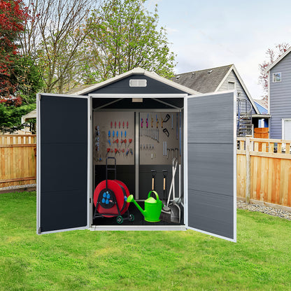 6ft x 4ft Plastic Outdoor Storage with Floor and Lockable Door Plastic Garden Shed for Backyard, Lawn, Cold Grey