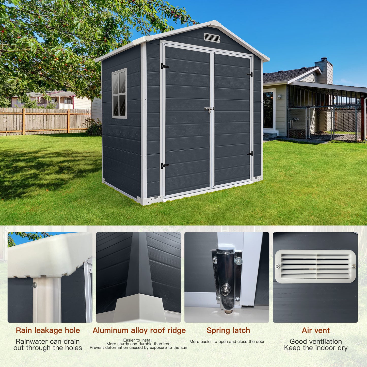 6ft x 4ft Plastic Outdoor Storage with Floor and Lockable Door Plastic Garden Shed for Backyard, Lawn, Cold Grey