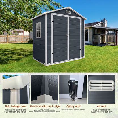 6ft x 4ft Plastic Outdoor Storage with Floor and Lockable Door Plastic Garden Shed for Backyard, Lawn, Cold Grey