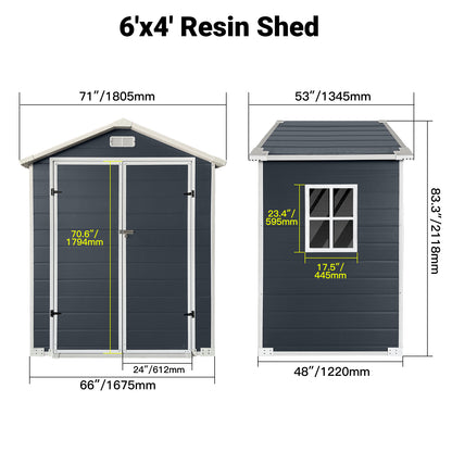 6ft x 4ft Plastic Outdoor Storage with Floor and Lockable Door Plastic Garden Shed for Backyard, Lawn, Cold Grey