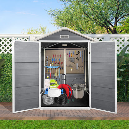 6ft x 6ft Plastic Outdoor Storage with Floor and Lockable Door Plastic Garden Shed for Backyard, Lawn, Gray